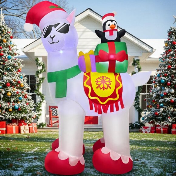 ⚡5FT Christmas Inflatables Alpaca Penguin with Gift Box Outdoor Decorations - Picture 6 of 6